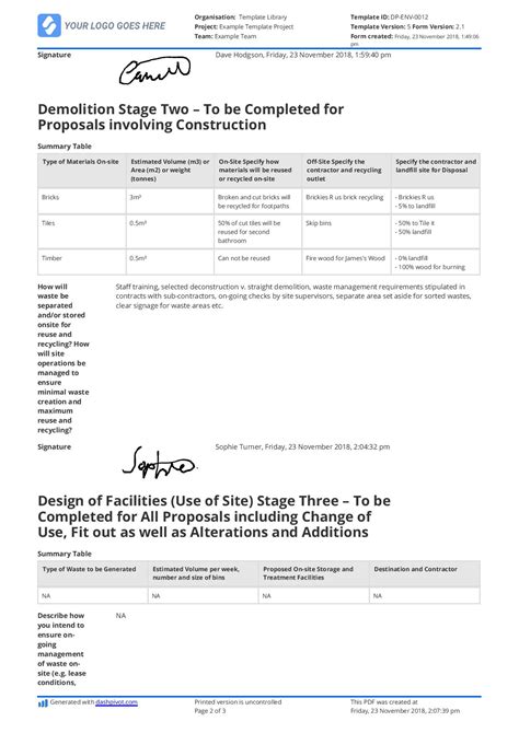Free Site Waste Management Plan Template Printable Templates