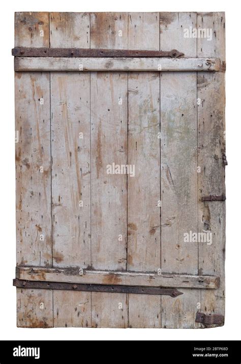 Old Rotten Curved Wooden Door Of Village Barn Isolated On White Stock