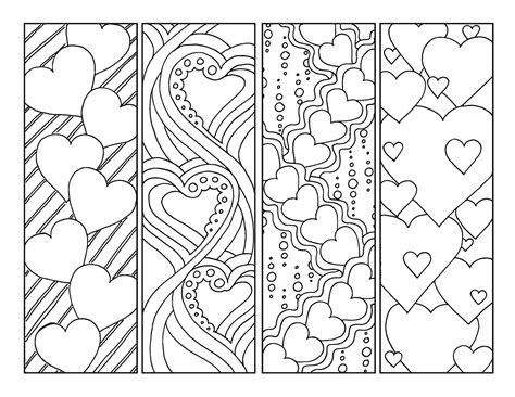 diy romantic bookmarks set of 4 printable coloring page etsy canada