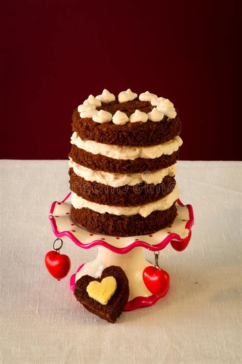 Chocolate Naked Cake Valentine Day Red Hearts Stock Photos Free