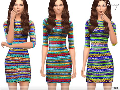 The Sims Resource Multicolor Knit Dress By Ekinege Sims 4 Downloads