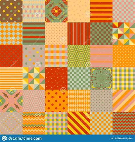 Bright Colorful Patchwork Pattern Square Patches With Different