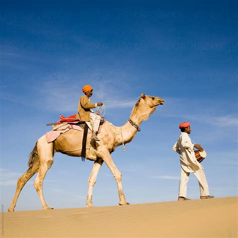 Rajasthani Man Riding Camel Thar Desert India By Hugh Sitton