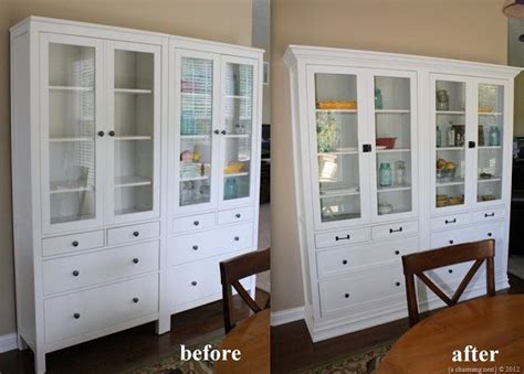 Cabinet Built In Made With Two Ikea Hemnes Glass Door Cabinets With 4