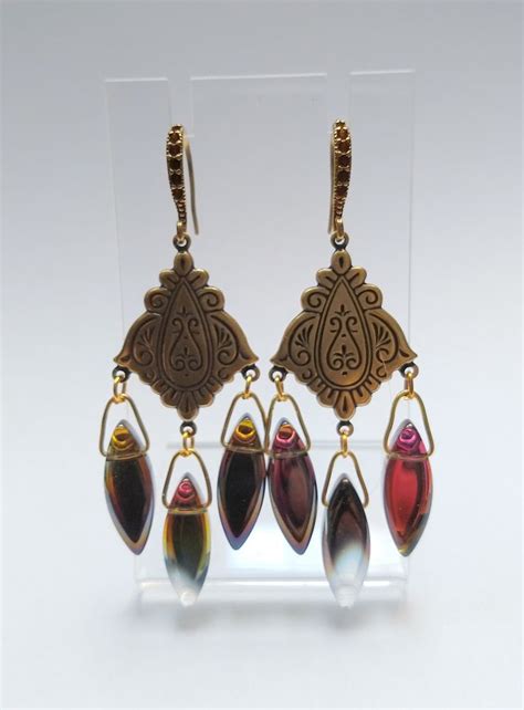 Czech Glass Chandelier Dangle Earrings Women S Boho Evening Wear By