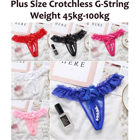 Plus Size Crotchless Pearl Massage G String Thong T Back Panties Lace