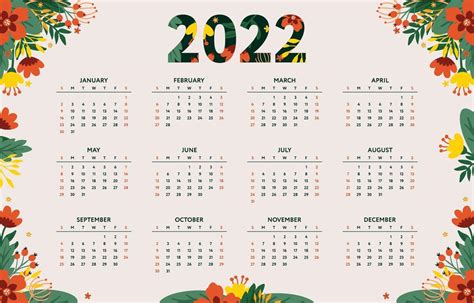 Kalender 2022 Sjabloon Met Bloementhema 3504607 Download Free Vectors