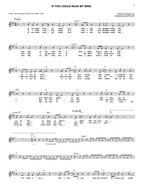 If You Could Read My Mind Sheet Music Gordon Lightfoot Lead Sheet