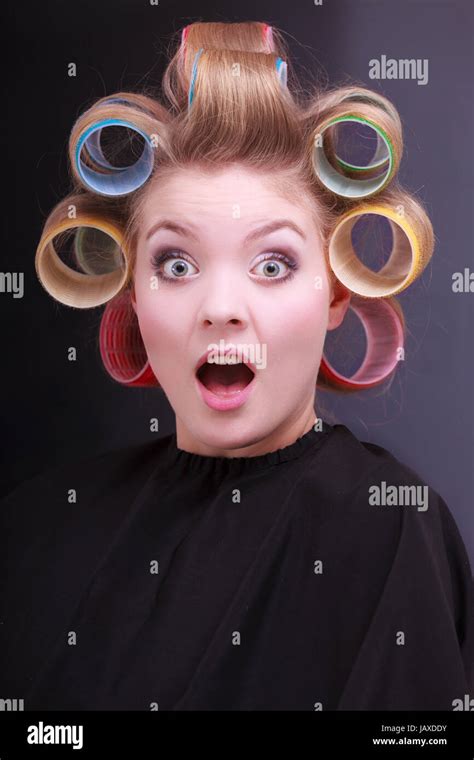 Portrait Of Funny Surprised Woman In Beauty Salon Shocked Blond Girl