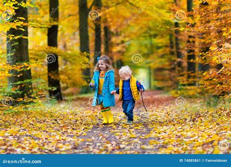 Kids Playing In Autumn Park Stock Image Image Of Laughing Funny
