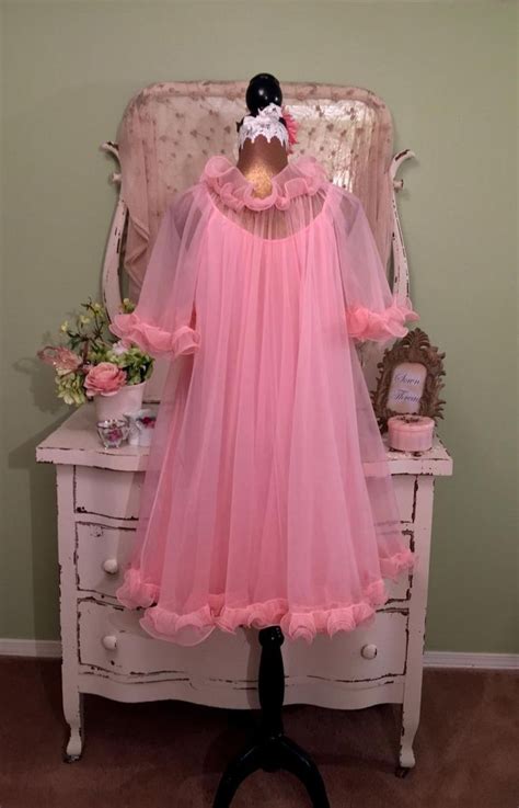 50s 60s Chiffon Candy Nightgown Set 1950s Pink Sheer Etsy Night Gown Night Dress Nightgown