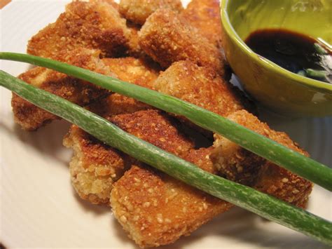 Ginger Sesame Tofu With Scallion Soy Dipping Sauce Delicious Tofu