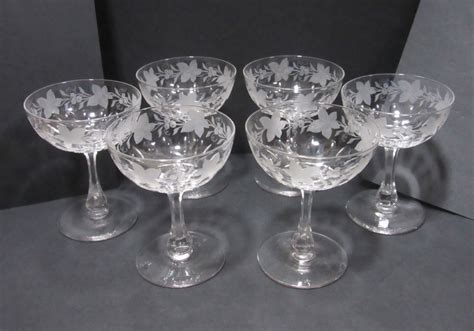 Set Of Six Etched And Cut Glass Champagne Saucers C1900 347484
