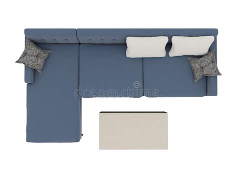 Blue Fabric Sofa With Table Top View Without Background Stock