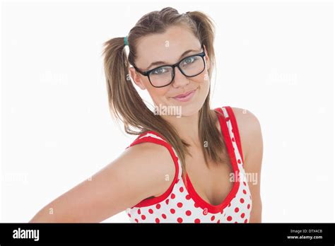 Young Woman In Ponytails Wearing Glasses Stock Photo 66957083 Alamy