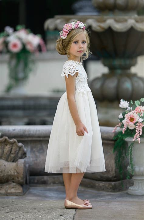 Luciana Cap Sleeve Lace Flower Girl Dress Ivory Think Pink Bows Flower Girl Dresses Vintage