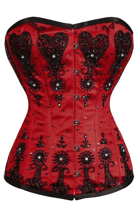 Bespoke Black And Red Embroidered Overbust Corset Very Parisian Red Corset Corsets And