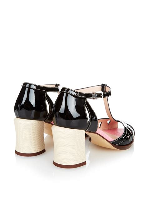 Lyst Fendi Patent Leather Block Heel Sandals In Black