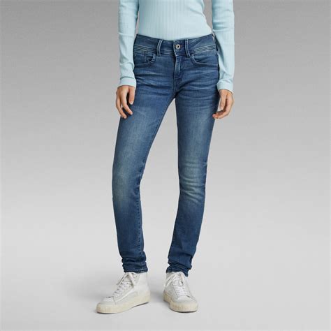 Lynn Mid Waist Skinny Jeans Midden Blauw G Star Raw