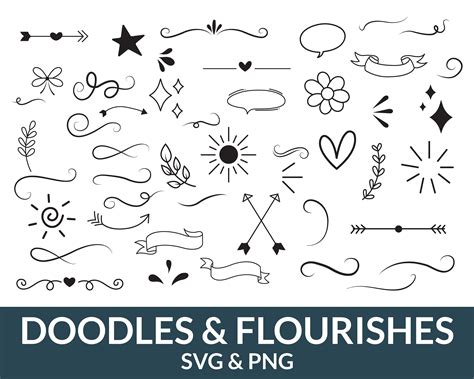 Doodle Elements Svg Bundle Flourishes Svg Swashes Svg Etsy Doodles