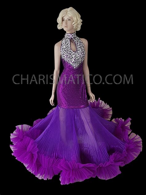 Diva Purple Drag Queen Pageant Gown With Purple Sequins And Silver Details