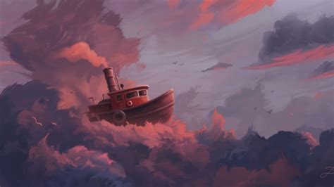 Ship Clouds Fantasy Art Wallpaper Boat In The Sky Art 1920x1080