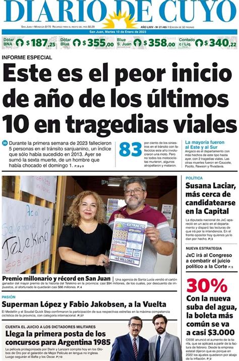 Tapa Edición 10 De Enero De 2023 Diario De Cuyo Noticias De San