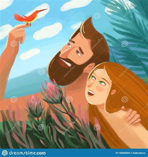 Bible Illustration About Adam And Eve In Eden Garden Stock Illustration