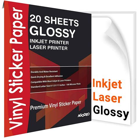 Printable Vinyl Sticker Paper For Inkjet And Laser Printer 20 Premium