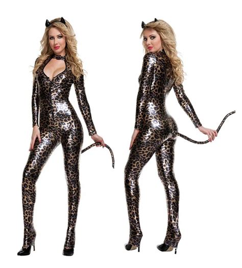 halloween party sexy catwoman cosplay jumpsuit leopard costume for female dress leature night