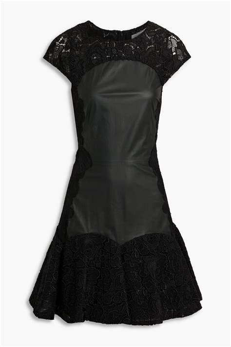 Zuhair Murad Leather Paneled Macramé Lace Mini Dress In Black Modesens