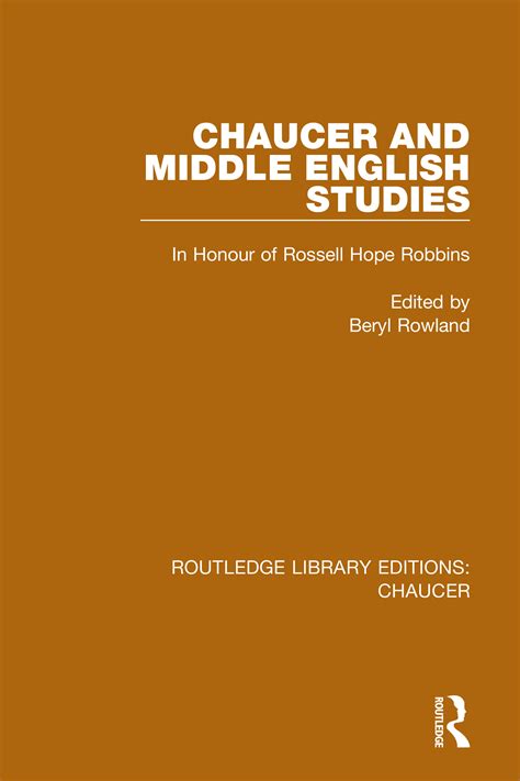 Chaucer And Middle English Studies Taylor And Francis Group