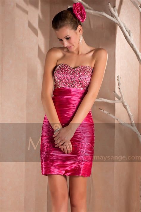 Short Strapless Pink Cocktail Dress With Sparkle Bodice