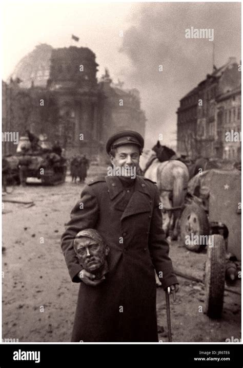 Reich Chancellery Reichstag Ww2 Nazi Defeat Russian Soldier Hitler Bust