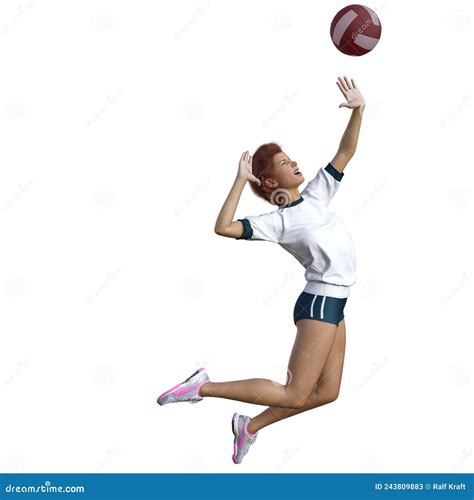 D Illustration Of An Isolated Volleyball Girl Spiking The Ball Stock Illustration