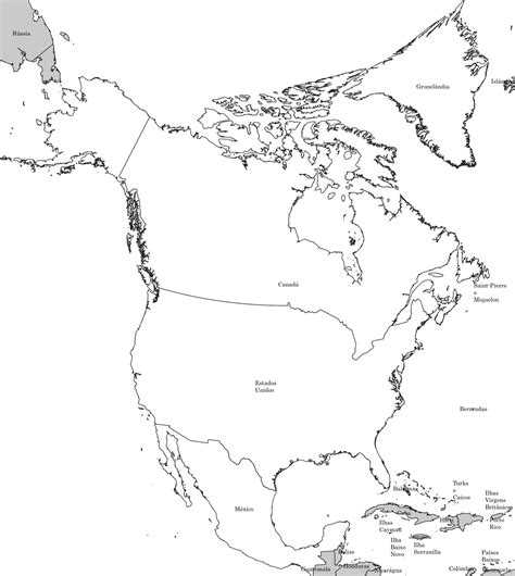 Mapa Da América Do Norte Em Preto E Branco Tudogeo