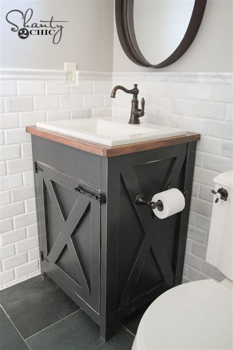 Having the vanity cabinet storage for your necessities and the open countertops gives you an organized bathroom to spend time in, and makes it easy to do your tasks. Can't Find The Perfect Farmhouse Bathroom Vanity? DIY IT ...
