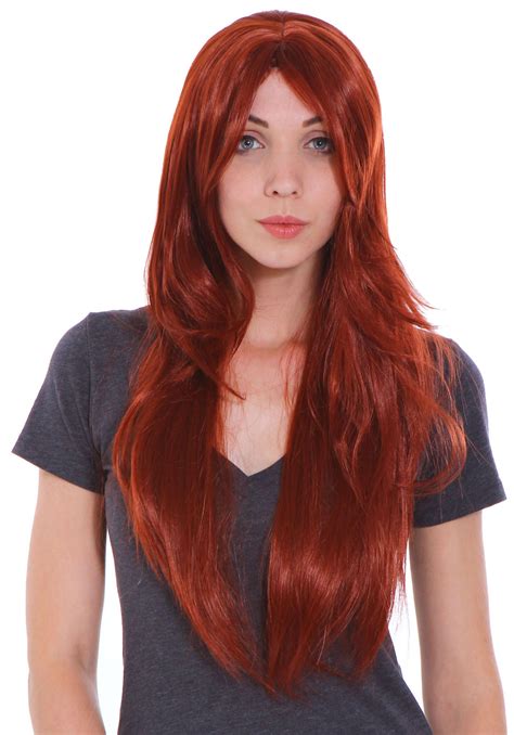 Simplicity Women S Long Straight Wig Cosplay Party Full Hair Red Wig W Wig Cap
