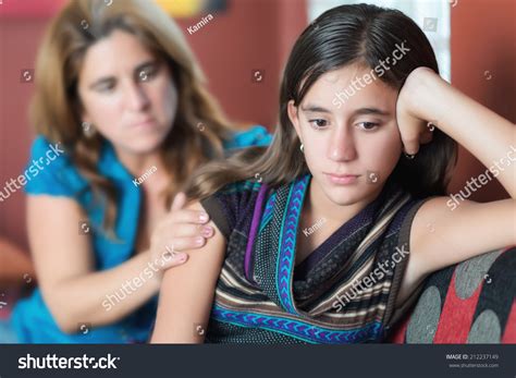 Sad Teenage Girl Being Comforted By Stock Photo 212237149 Shutterstock