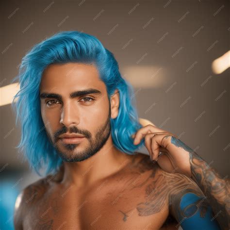 Premium Ai Image A Man With Blue Hair Is Standing In Front Of A Wall