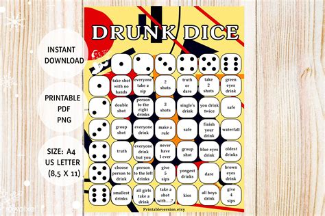 Drinking Games For Adults Drunk Dice Alcohol Game Printable Pdf