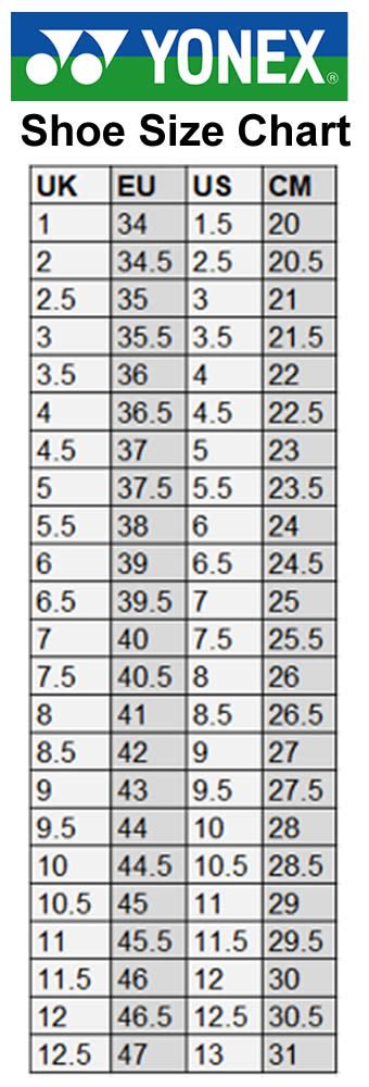 Yonex Badminton Shoes Size Chart Ar