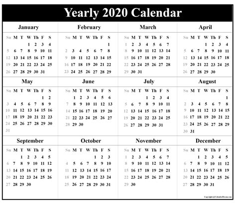 Year Calendar 2020 Pdf Month Calendar Printable