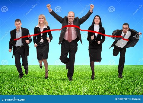 Business People Crossing Finish Line Stock Image Image Of Competition