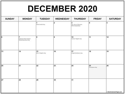 Collection Of December 2020 Calendars With Holidays Print Friendly
