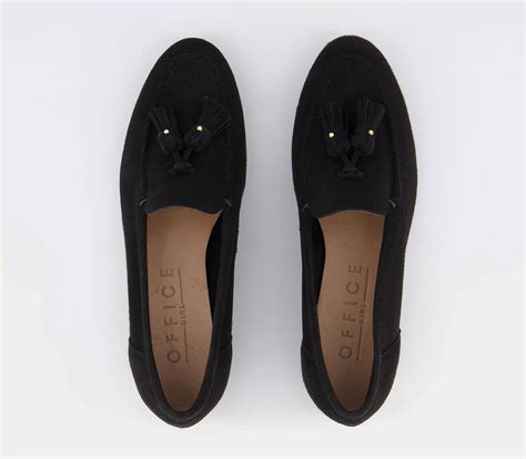 Office Retro Tassel Loafers Black Suede Womens Loafers