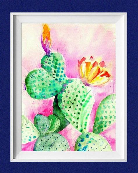 Cactus Flower Original Watercolor Painting Tropical Plants Etsy
