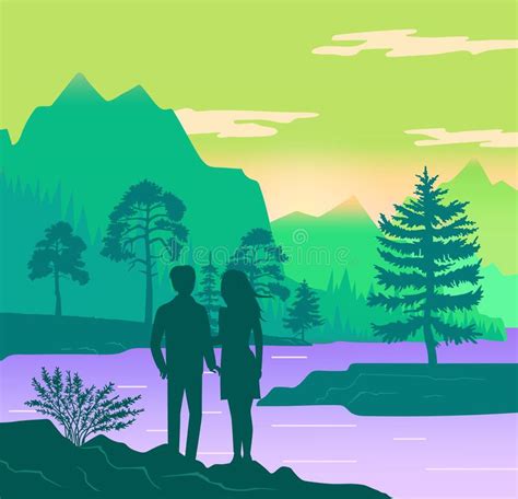 Silhouette Of Couple At Night Vector Illustration Stock Vector