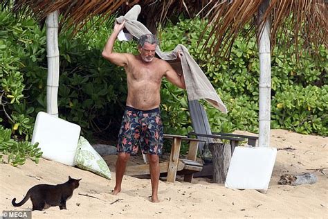 Shirtless Pierce Brosnan 67 Relaxes On Hawaii Beach Daily Mail Online