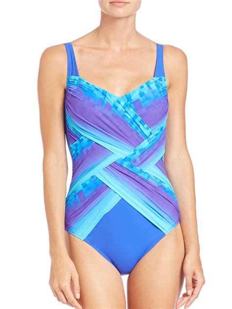Gottex One Piece Printed Ruched Swimsuit In Blue Lyst